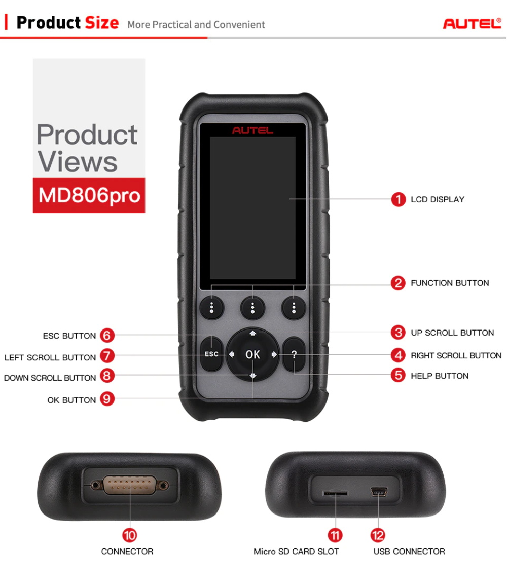 Autel MaxiDiag MD806 Pro OBD2 Scanner Auto Automotive Diagnostic Tool