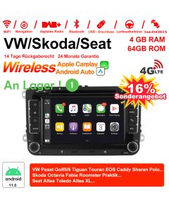 7 "Android 11.0 4G LTE Autoradio / Multimédia 4GB RAM 64GB ROM pour VW GOLF JETTA POLO Touran COS, Skoda Fabia Octavia Carplay intégré/ Android Auto