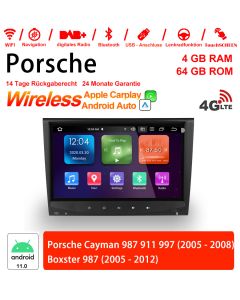 8 pouces Android 11.0 4G LTE Autoradio /multimédia 4 go de RAM 64 go ROM pour Porsche Cayman 987 911 997 Boxster 987 Carplay intégré /Android Auto