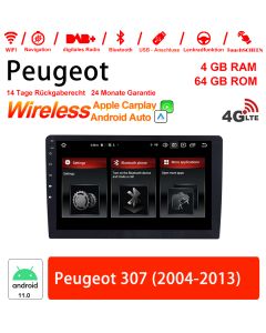 9 pouces Android 11.0 4G LTE Autoradio / Multimédia 4Go RAM 64Go ROM pour Peugeot 307 (2004-2013) Intégré CarPlay /Android Auto