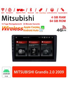 9 pouces Android 11.0 4G LTE Autoradio / Multimédia 4Go RAM 64Go ROM pour MITSUBISHI Grandis 2.0 2009 Intégré CarPlay /Android Auto