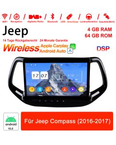 10 Zoll Android 12.0 Autoradio / Multimedia 4GB RAM 64GB ROM für Jeep Compass (2016-2017) Built-in Carplay / Android Auto