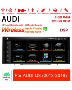 Qualcomm Snapdragon 662 8 Core Android 11.0 4G Autoradio/ Multimédia 6 Go de RAM 128 Go de ROM pour AUDI Q3 2013-2018 CarPlay intégré/Android Auto